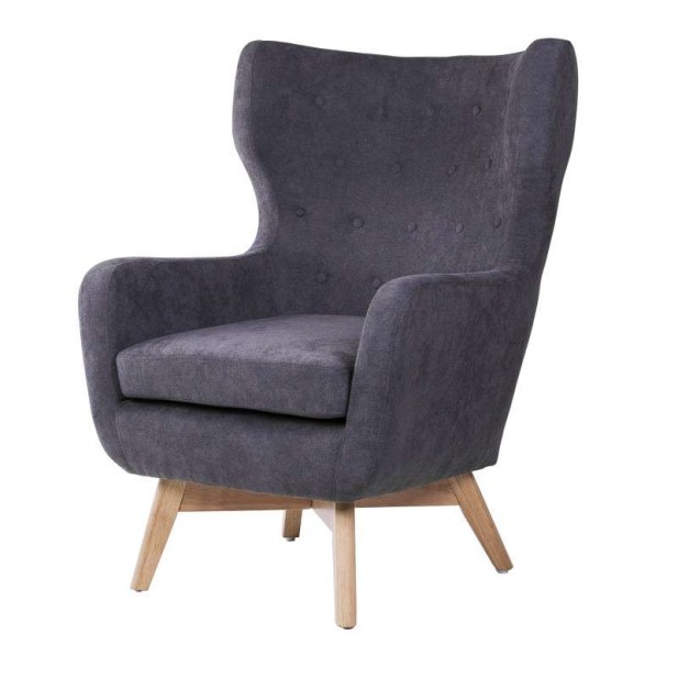 Sillón ODDERK, Tapizado Gris Oscuro / Madera Natural. Vackart