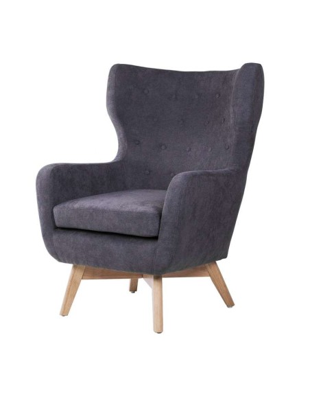 Sillón ODDERK, Tapizado Gris Oscuro / Madera Natural. Vackart