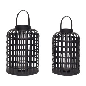 Set 2 Farolas GRID, Bambú Negro - Hübsch. Las exclusivas lámparas de diseño nórdico de Hübsch en Vackart, tu tienda de diseño online.