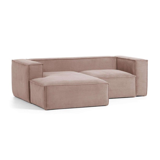 Sofá Blok 2 plazas chaise longue izquierdo pana rosa  - Kave Home