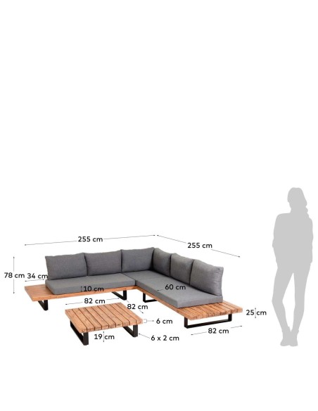 Set Zalika de sofá rinconero de 5 plazas y mesa - Kave Home