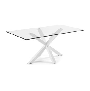 Mesa Argo 200 cm cristal patas blanco - Kave Home, Vackart. C360C07 . Mesa de comedor de cristal