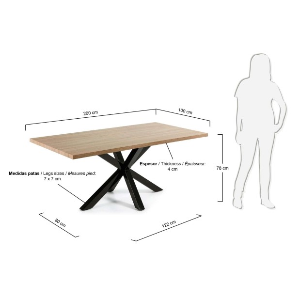 Mesa Argo 200 cm melamina natural patas negro - Kave Home