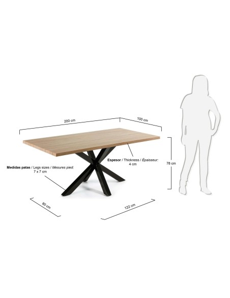Mesa Argo 200 cm melamina natural patas negro - Kave Home