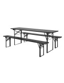 Set 2 Bancos + 1 Mesa LANDØR, Madera / Metal Negro - Nordal