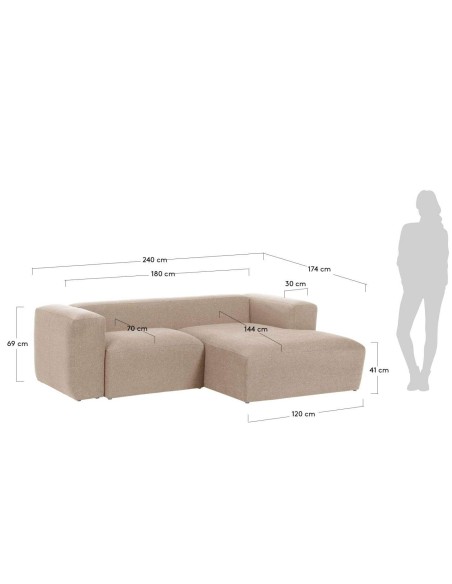 Sofá Blok 2 plazas chaise longue derecho beige 240 cm - Kave Home