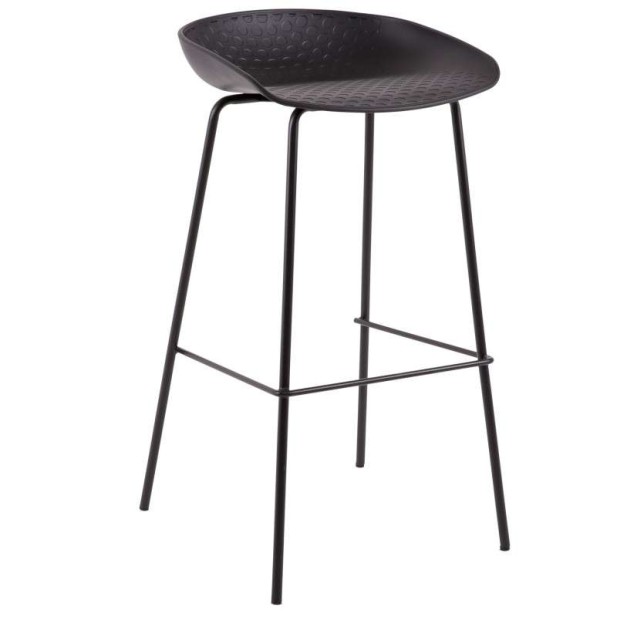 Taburete Alto SAGIN 62 cm, Metal / Plástico Negro. Vackart
