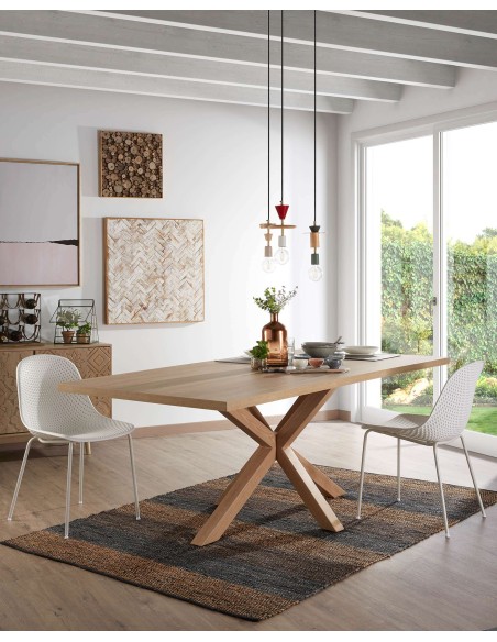 Mesa NEW ARGO 160 cm, Melamina Natural / Acero Efecto Madera - Kave Home, Vackart