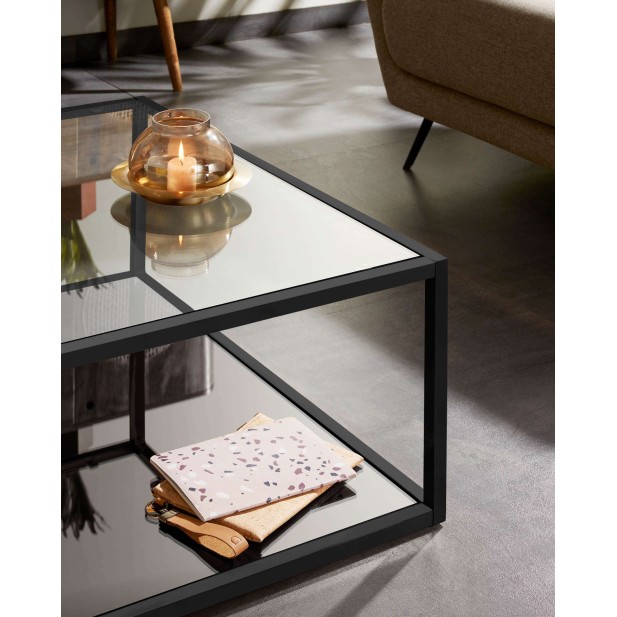 Mesa Blackhill 80x80cm negra, de centro en Cristal- Kave Home, Vackart