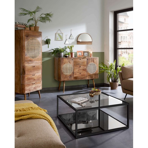 Mesa Blackhill 80x80cm negra, de centro en Cristal- Kave Home, Vackart