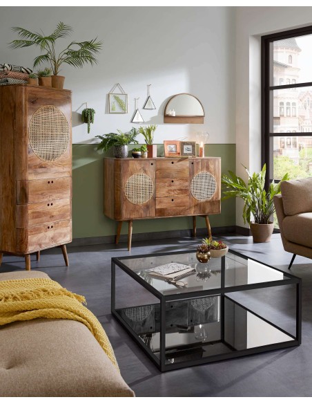 Mesa Blackhill 80x80cm negra, de centro en Cristal- Kave Home, Vackart