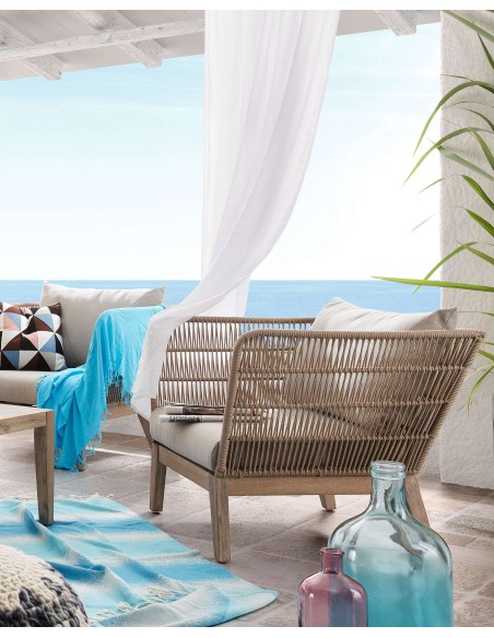 Butaca BELLAGIO 86x72 acacia blanco patinado cuerda beige