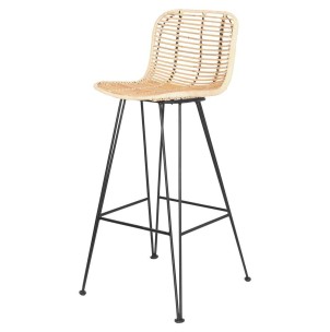 Taburete DAISY 74cm, estilo nórdico, con estructura de metal lacada en negro y asiento de rattan natural. Ilumina tu hogar con estilo Vackart