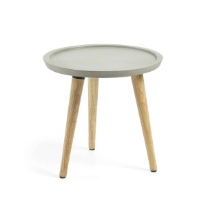 Mesa Auxiliar LUCY Ø40 cm, Cemento Gris / Madera Natural - Vackart. Las originales y exclusivas mesas de diseño de Kave Home en Vackart, tu tienda de diseño online.