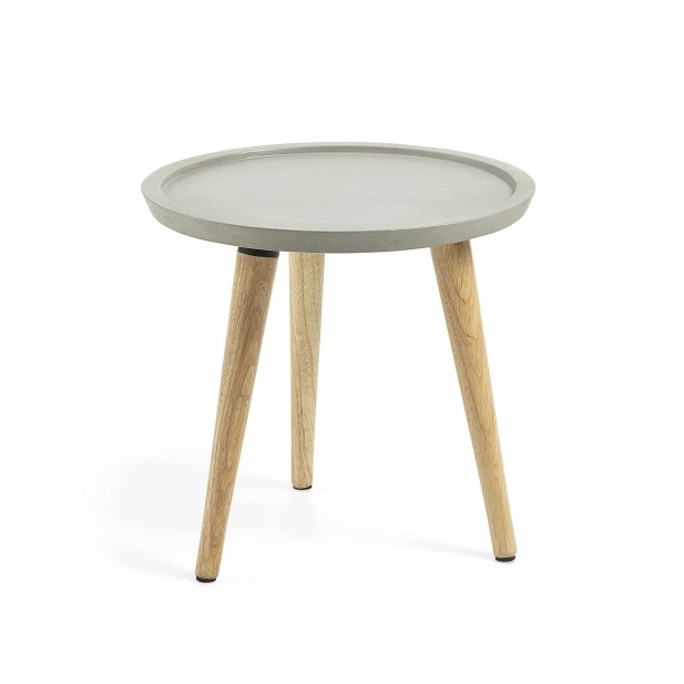 Mesa Auxiliar LUCY Ø40 cm, Cemento Gris / Madera Natural - Kave Home. Vackart