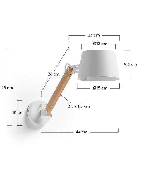 Aplique MUSE, Metal Blanco / Madera Natural - Kave Home. Vackart