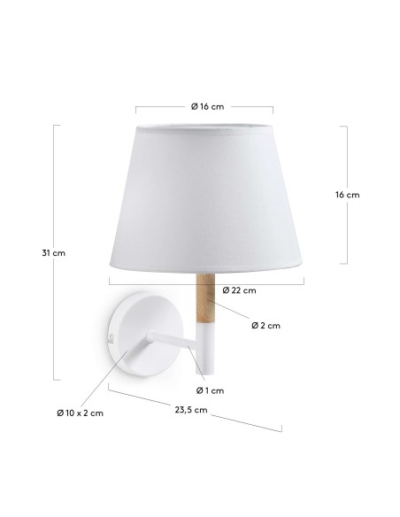 Aplique ORSEN, Algodón Blanco / Madera Natural - Kave Home. Vackart