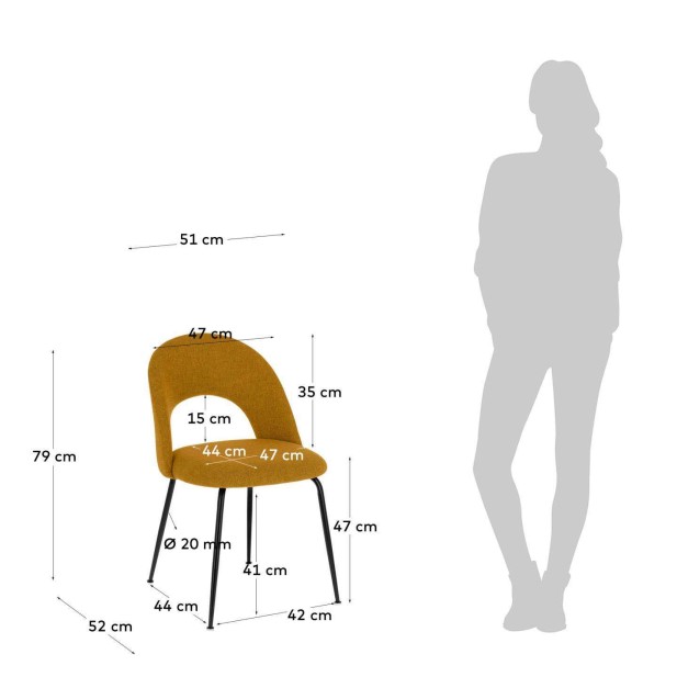Silla MAHALIA, Textil Mostaza / Metal Negro - Kave Home. Vackart