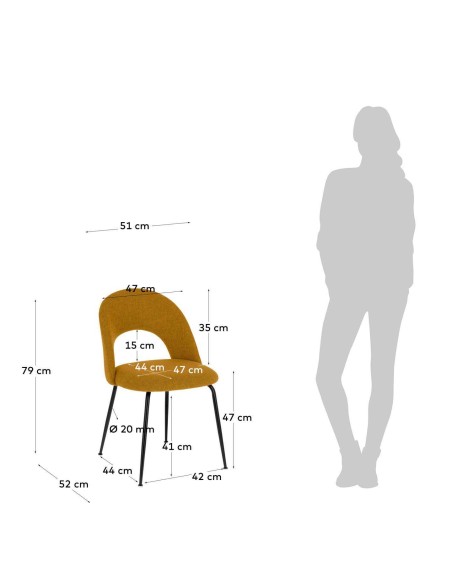 Silla MAHALIA, Textil Mostaza / Metal Negro - Kave Home. Vackart