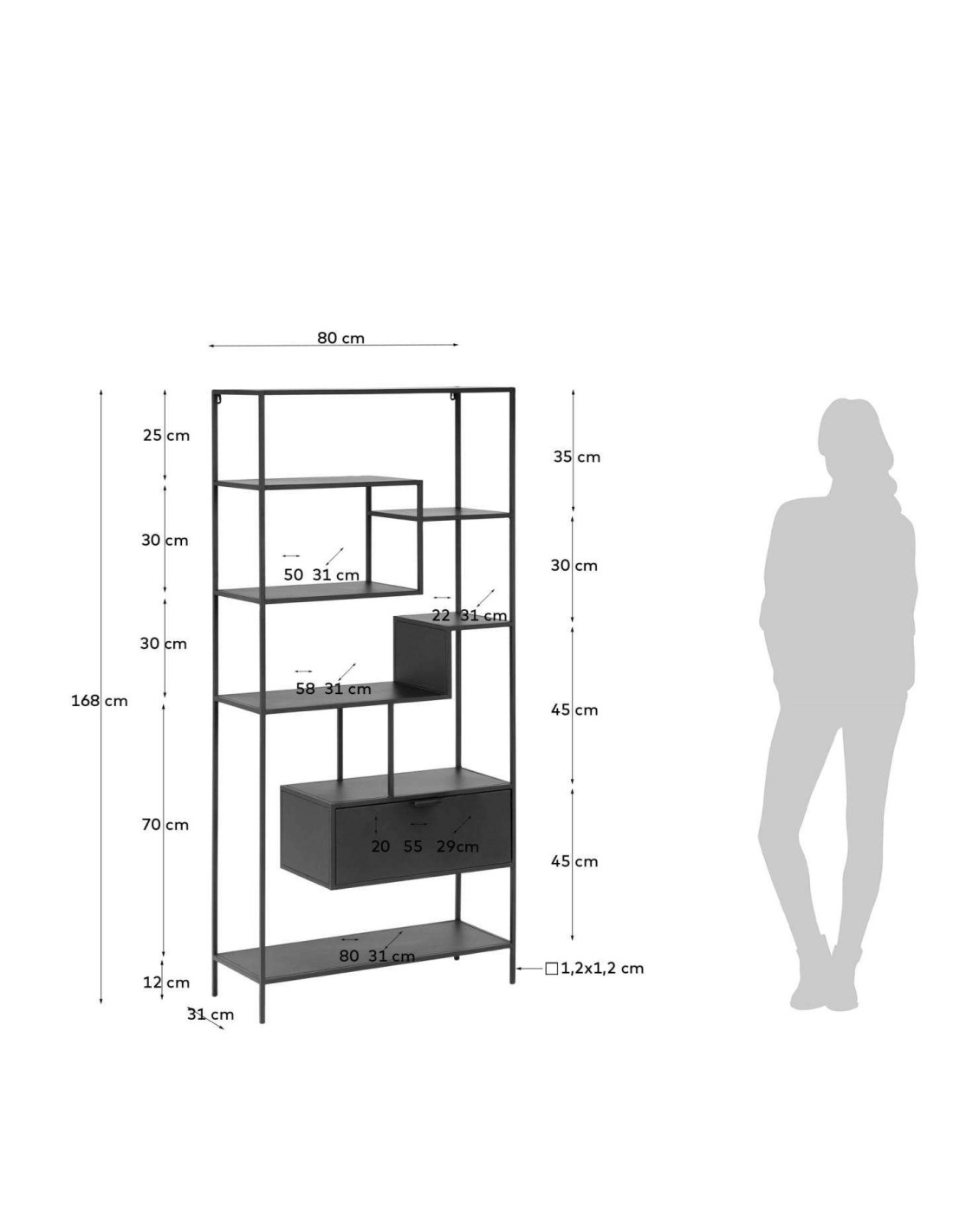 Estantería SHANTAY 80x168 cm, Metal Negro - Vackart. CC1235R01