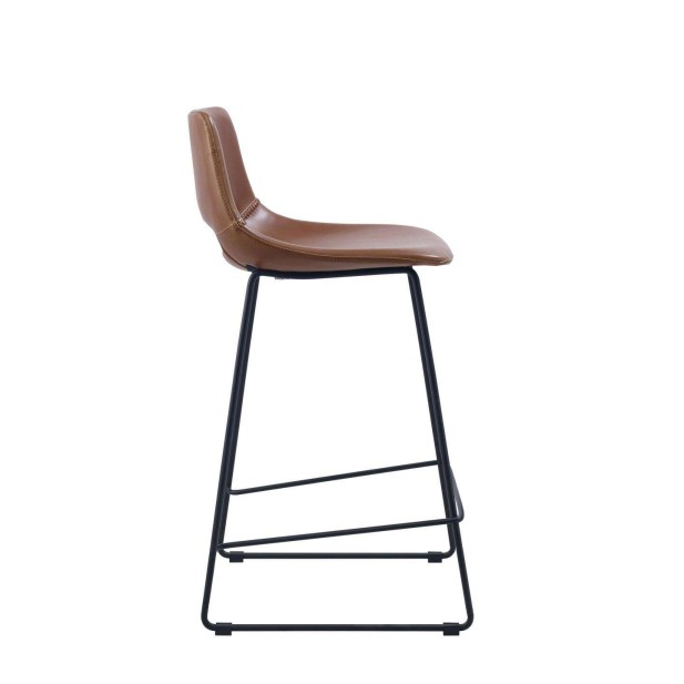 Taburete ZAHARA - Alto 65 cm, Piel Sintética Marrón - Kave Home. Vackart