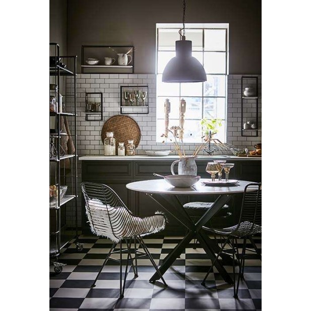 Mesa MILAN Ø120 cm de Comedor, Metal Negro / Mármol Blanco - Affari. Vackart