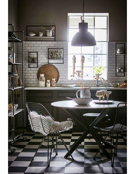 Mesa MILAN Ø120 cm de Comedor, Metal Negro / Mármol Blanco - Affari. Vackart