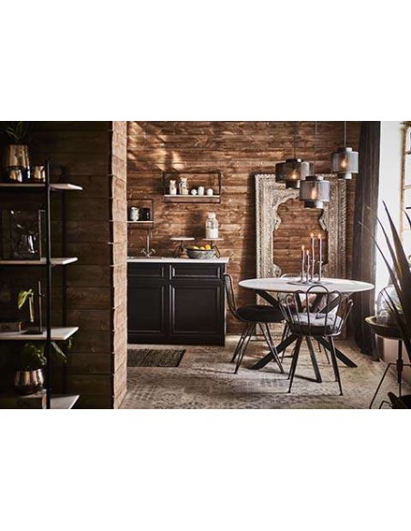 Mesa MILAN Ø120 cm de Comedor, Metal Negro / Mármol Blanco - Affari. Vackart
