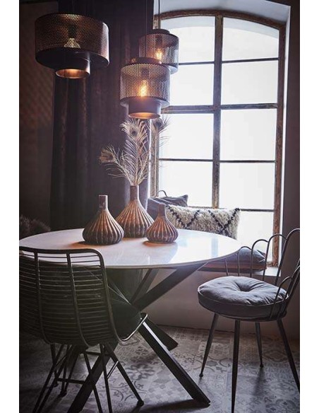 Mesa MILAN Ø120 cm de Comedor, Metal Negro / Mármol Blanco - Affari. Vackart