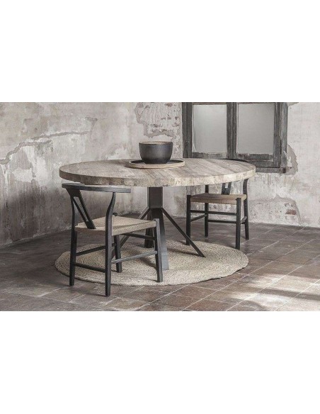 Mesa JATI Ø130 cm de Comedor, Teca Reciclada / Hierro - Dareels. Vackart