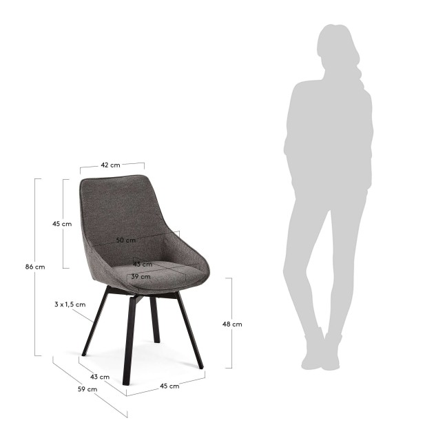Silla Giratoria JENNA, Gris Oscuro - Kave Home. Vackart