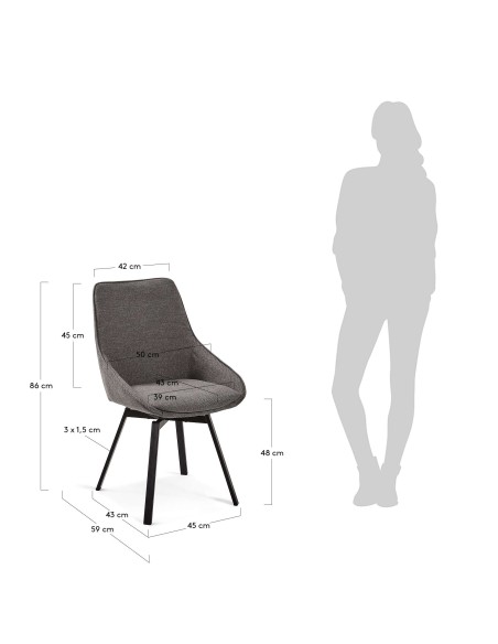 Silla Giratoria JENNA, Gris Oscuro - Kave Home. Vackart