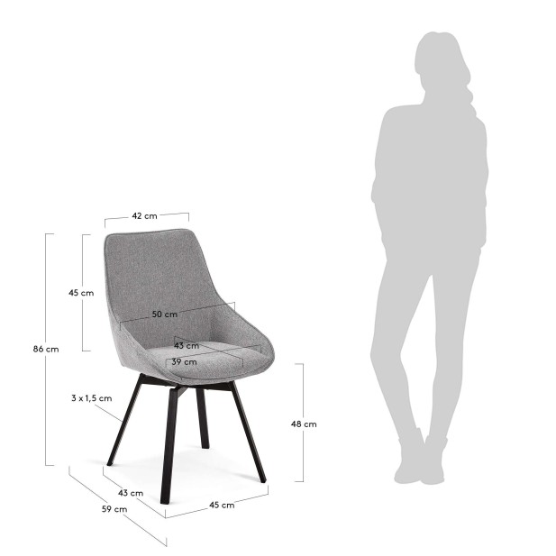 Silla Giratoria JENNA, Gris Claro - Kave Home. Vackart