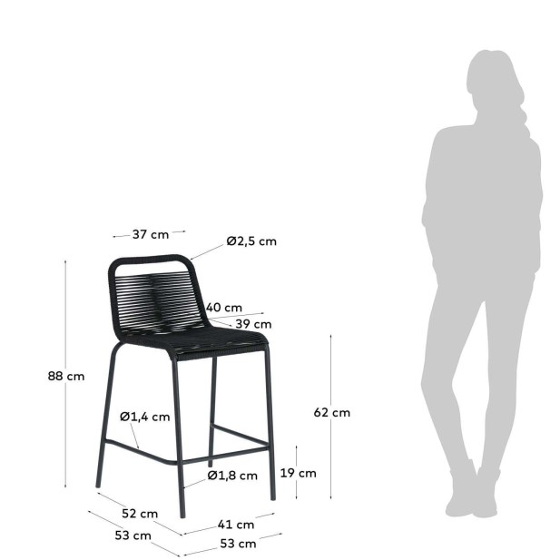 Taburete Lambton negro altura 62 cm - Kave Home