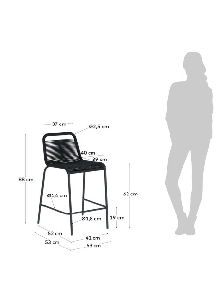 Taburete Lambton negro altura 62 cm - Kave Home