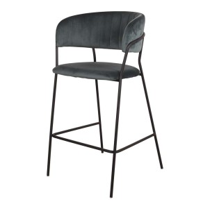 Taburete KAISER 74 cm, Terciopelo Azul Petróleo / Metal Negro - Vackart. Los más exclusivos y modernos taburetes de diseño nórdico en Vackart, tu tienda de diseño.