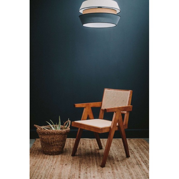 Silla con Brazos CHANDIGARH, Madera Marrón / Ratán Natural. Vackart