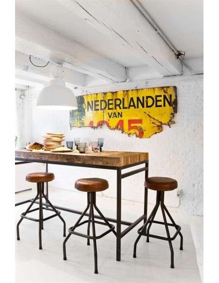 Taburete GAUCHO 79 cm, Metal / Piel Óxido. Vackart