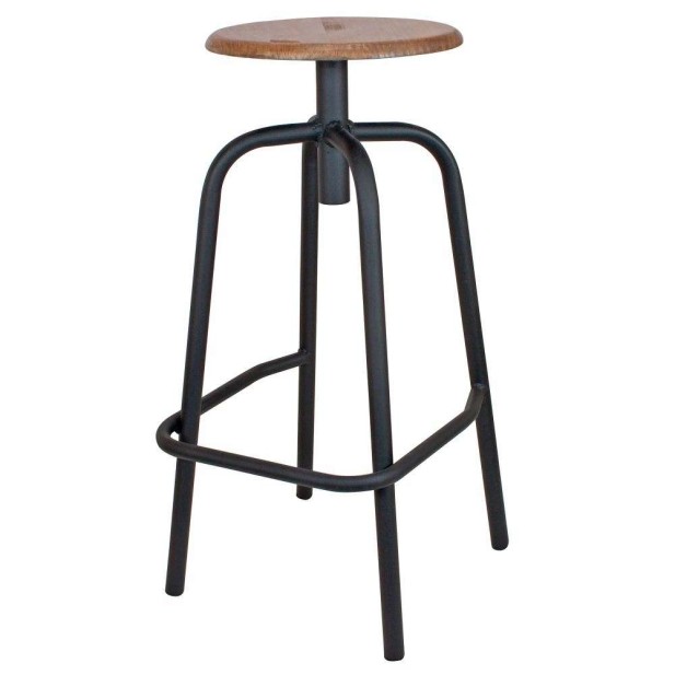 Taburete ANDERSON Alto 76 cm, Metal Negro / Madera Natural. Vackart