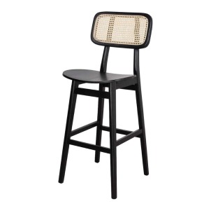 Taburete BRISBANE 77 cm, Madera Negra / Ratán Natural - Vackart. Los más exclusivos y modernos taburetes de diseño nórdico en Vackart, tu tienda de diseño.