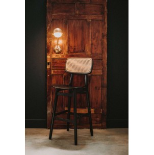 Taburete BRISBANE 77 cm, Madera Negra / Ratán Natural. Vackart 2