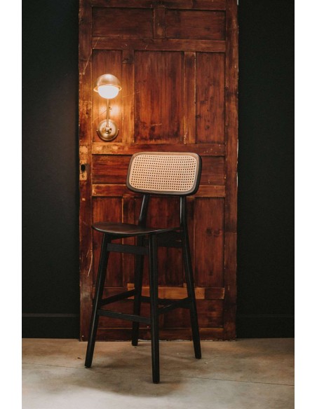 Taburete BRISBANE 77 cm, Madera Negra / Ratán Natural. Vackart