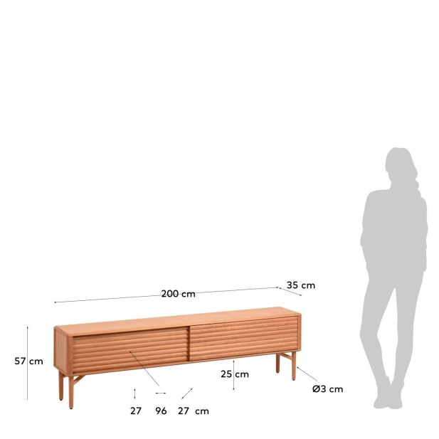 Mueble TV Lenon 200 x 57 cm de madera maciza y chapa de roble  - Kave Home
