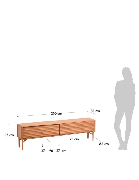 Mueble TV Lenon 200 x 57 cm de madera maciza y chapa de roble  - Kave Home