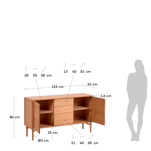 Aparador Lenon 152 x 86 cm de madera maciza y chapa de roble  - Kave Home Aparador Lenon 152 x 86 cm de madera maciza y chapa de roble  - Kave Home