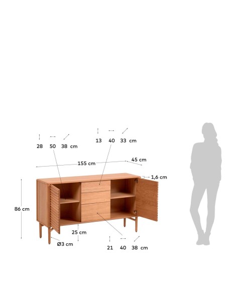 Aparador Lenon 152 x 86 cm de madera maciza y chapa de roble  - Kave Home