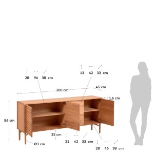 Aparador Lenon 200 x 86 cm de madera maciza y chapa de roble  - Kave Home 2