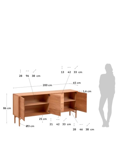 Aparador Lenon 200 x 86 cm de madera maciza y chapa de roble  - Kave Home
