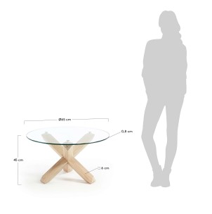 Mesa LOTUS Ø 65 cm centro redonda, cristal patas madera 2