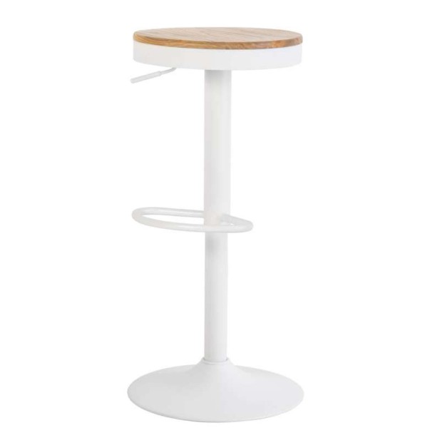 Taburete Alto NØJAG 80 cm, Metal Blanco / Madera Natural. Vackart